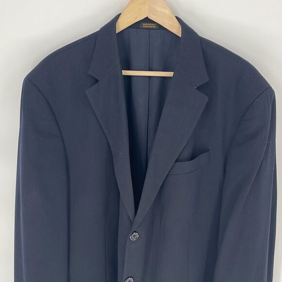 Stafford‎ Men's Single Breasted Jacket Pure Wool 3 Buttons Herringbone Navy Blue - Picture 2 of 8